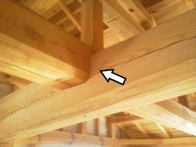 Wooden beams under a roof interlocking